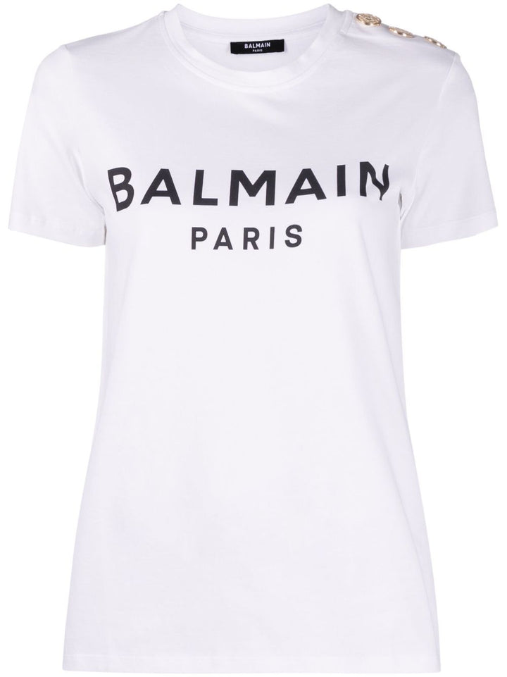 BalmainT-shirt bianca con stampa Balmain Paris