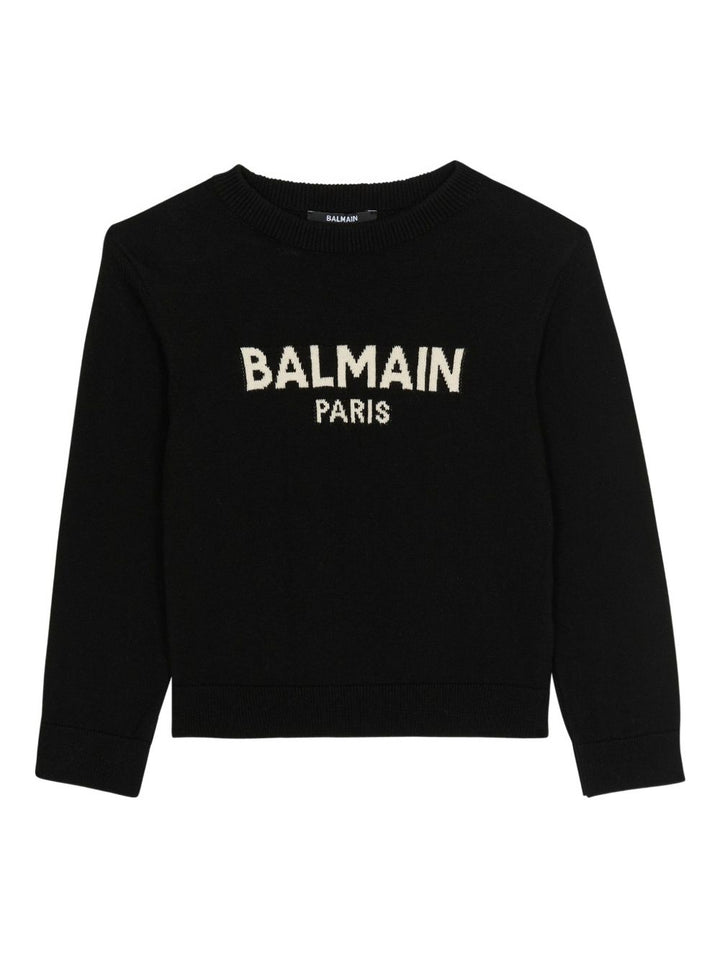 Balmain Kids Maglione con logo intarsiato