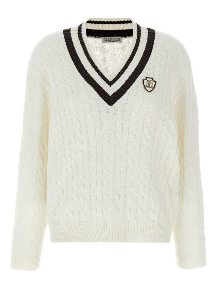 Brunello Cucinelli
Maglione con scollo a V in maglia a trecce