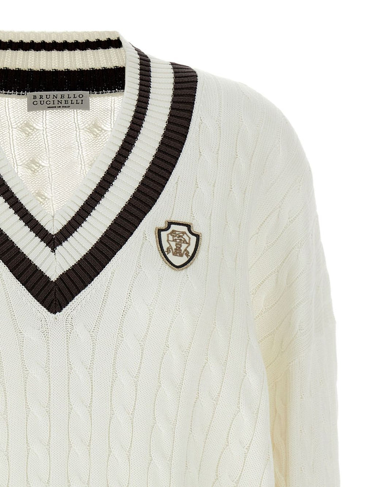 Brunello Cucinelli
Maglione con scollo a V in maglia a trecce