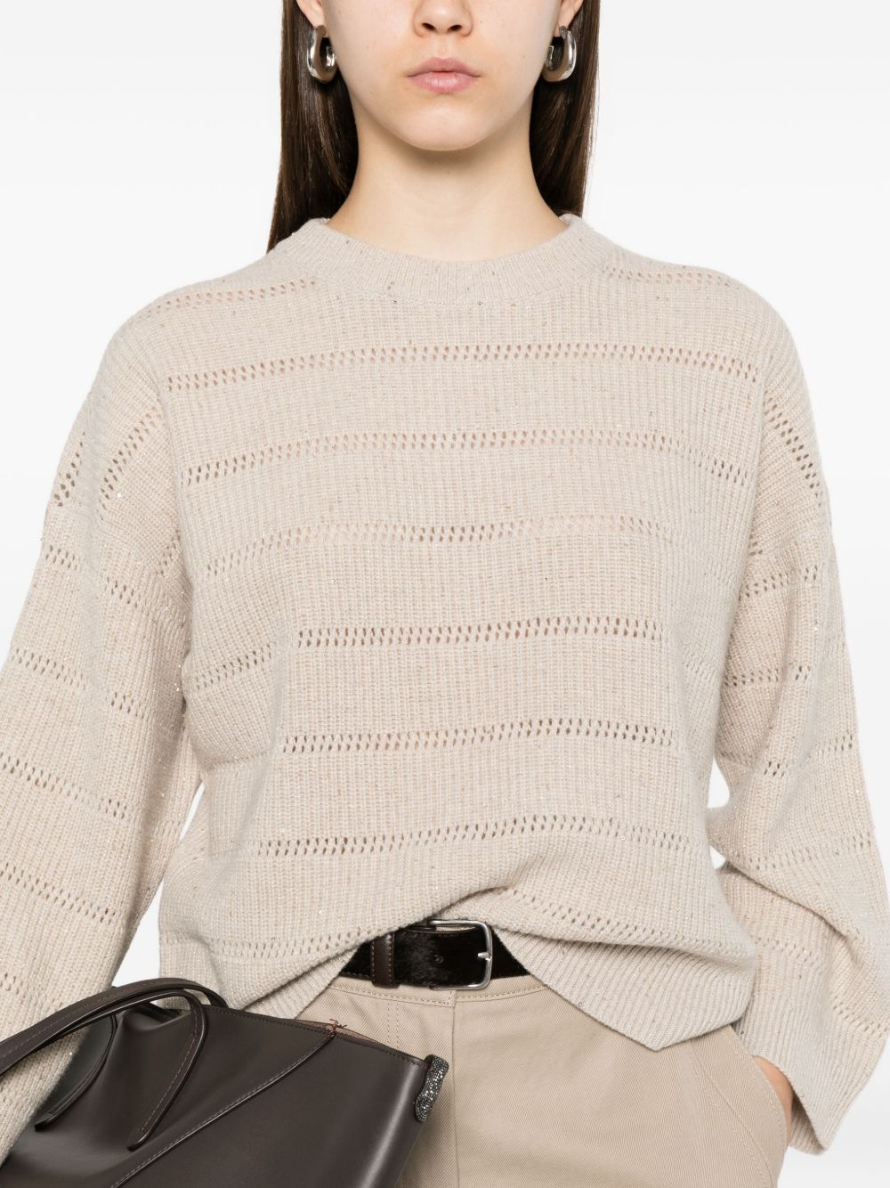 Brunello Cucinelli maglione a righe a maglia aperta