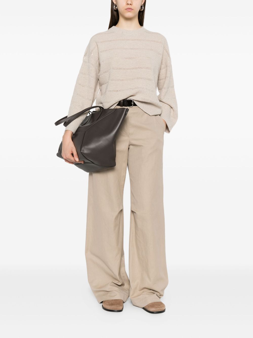 Brunello Cucinelli maglione a righe a maglia aperta