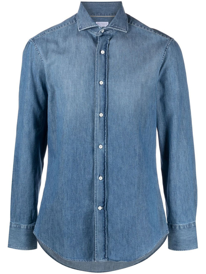 Brunello Cucinelli Camicia in denim di cotone blu
