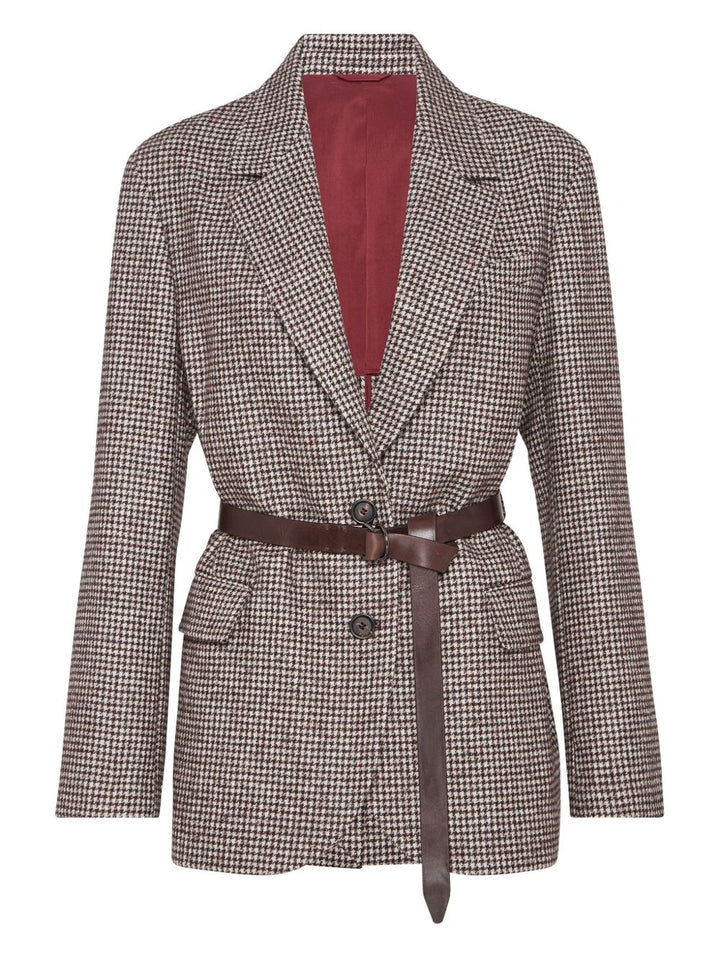 Brunello Cucinelli Blazer con cintura e motivo pied-de-poule