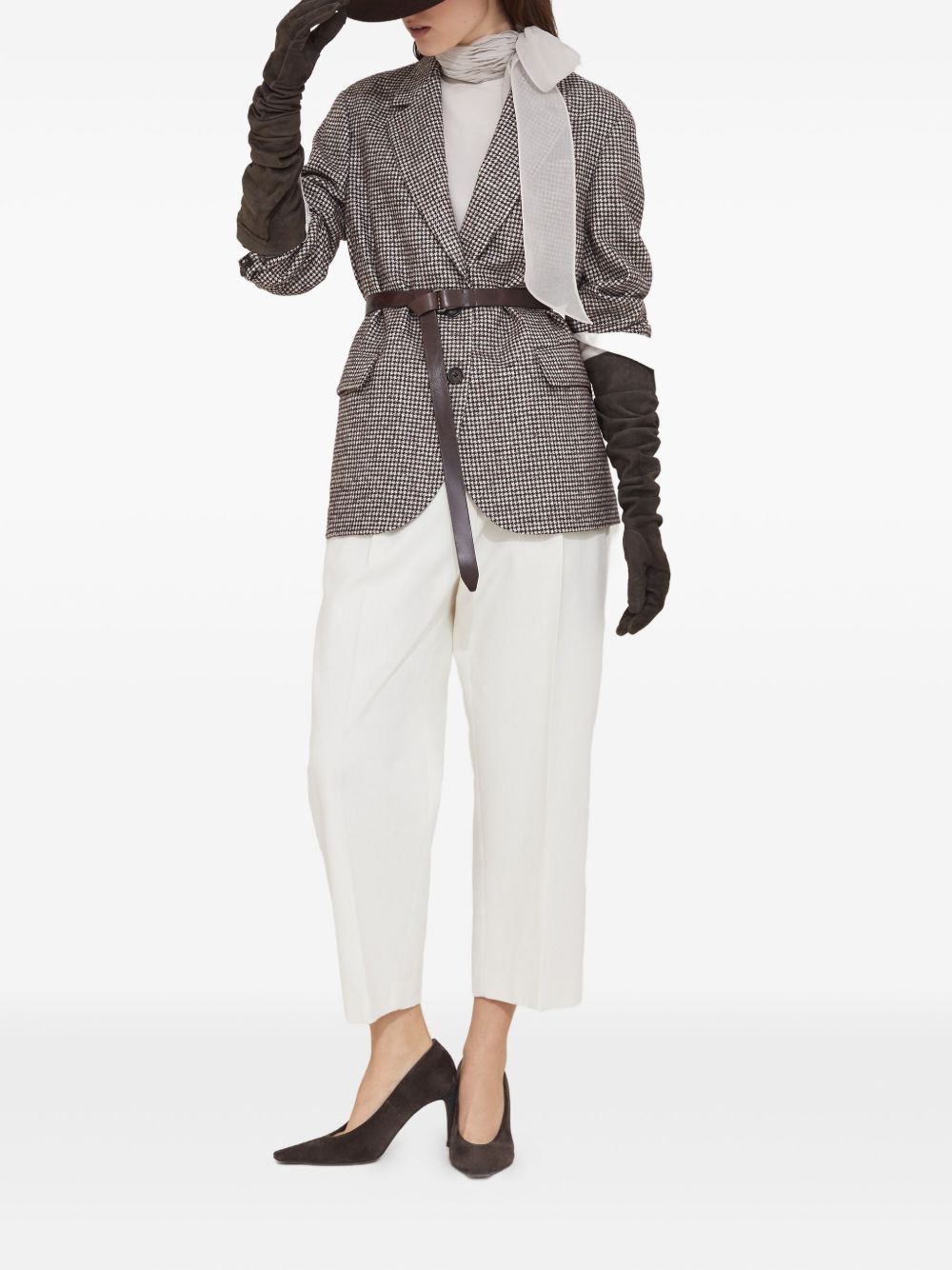 Brunello Cucinelli
Blazer con cintura e motivo pied-de-poule