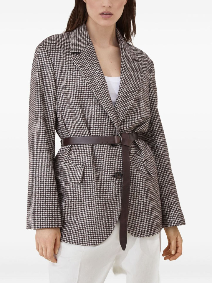 Brunello Cucinelli Blazer con cintura e motivo pied-de-poule
