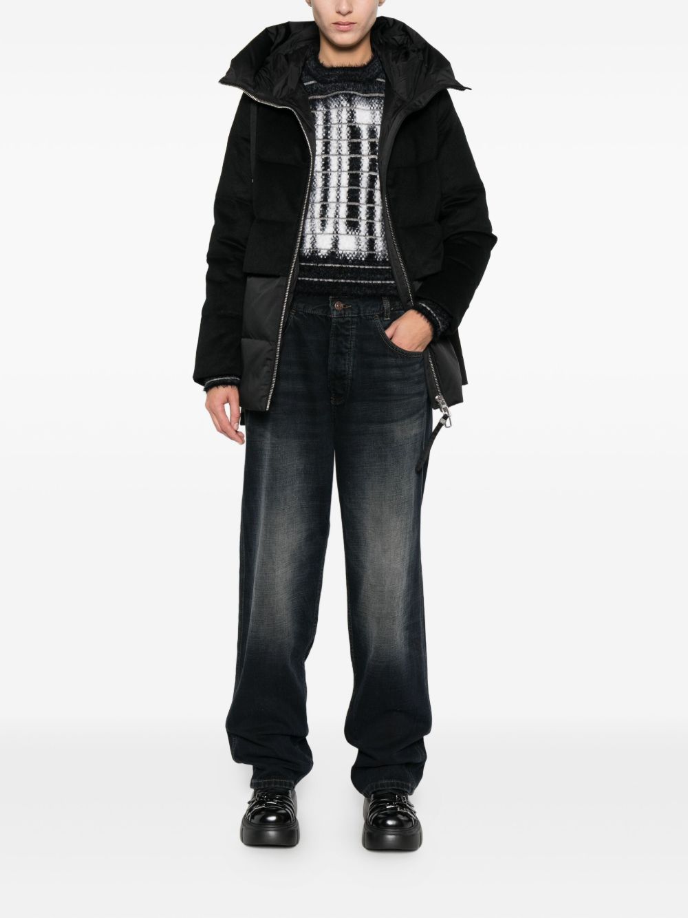 Duno Cappotto nero in piumoino con cappuccio