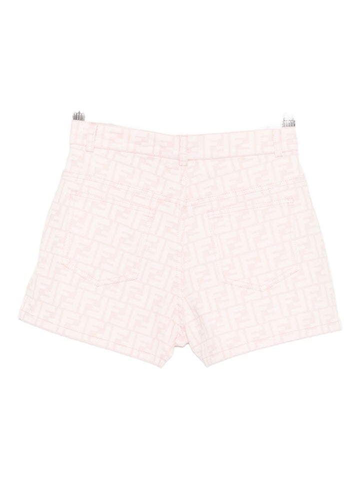 Fendi Kids Shorts junior in denim di cotone rosa