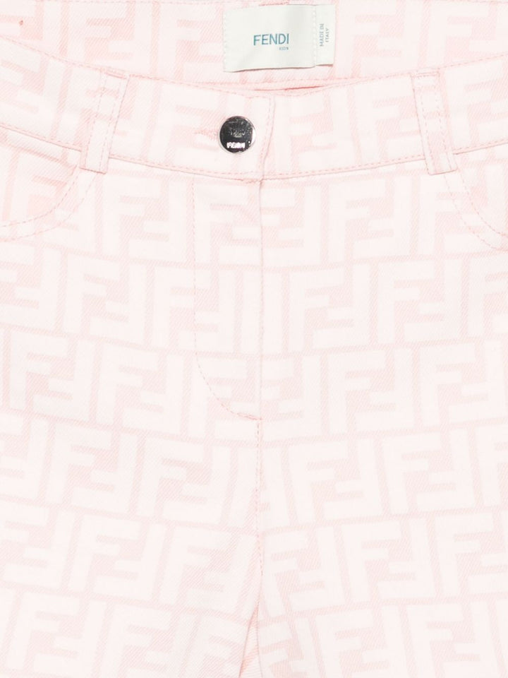 Fendi Kids Shorts junior in denim di cotone rosa