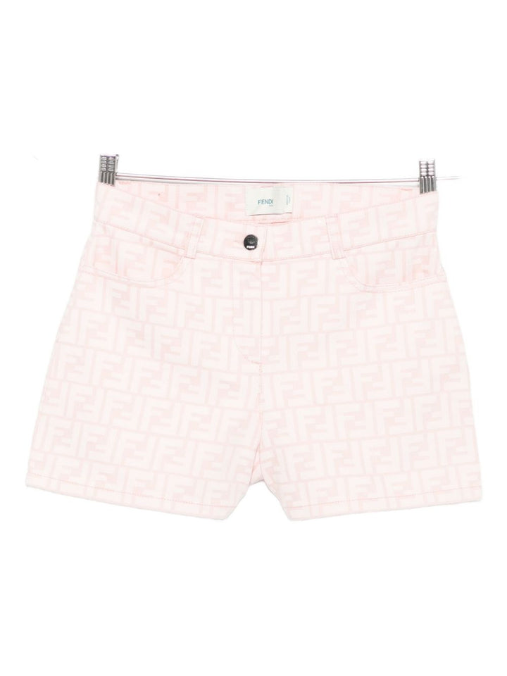 Fendi Kids Shorts junior in denim di cotone rosa