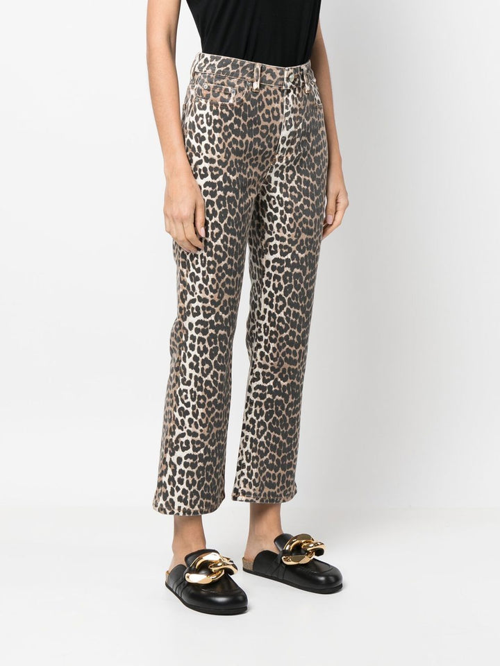 GANNI Pantaloni svasati leopardati