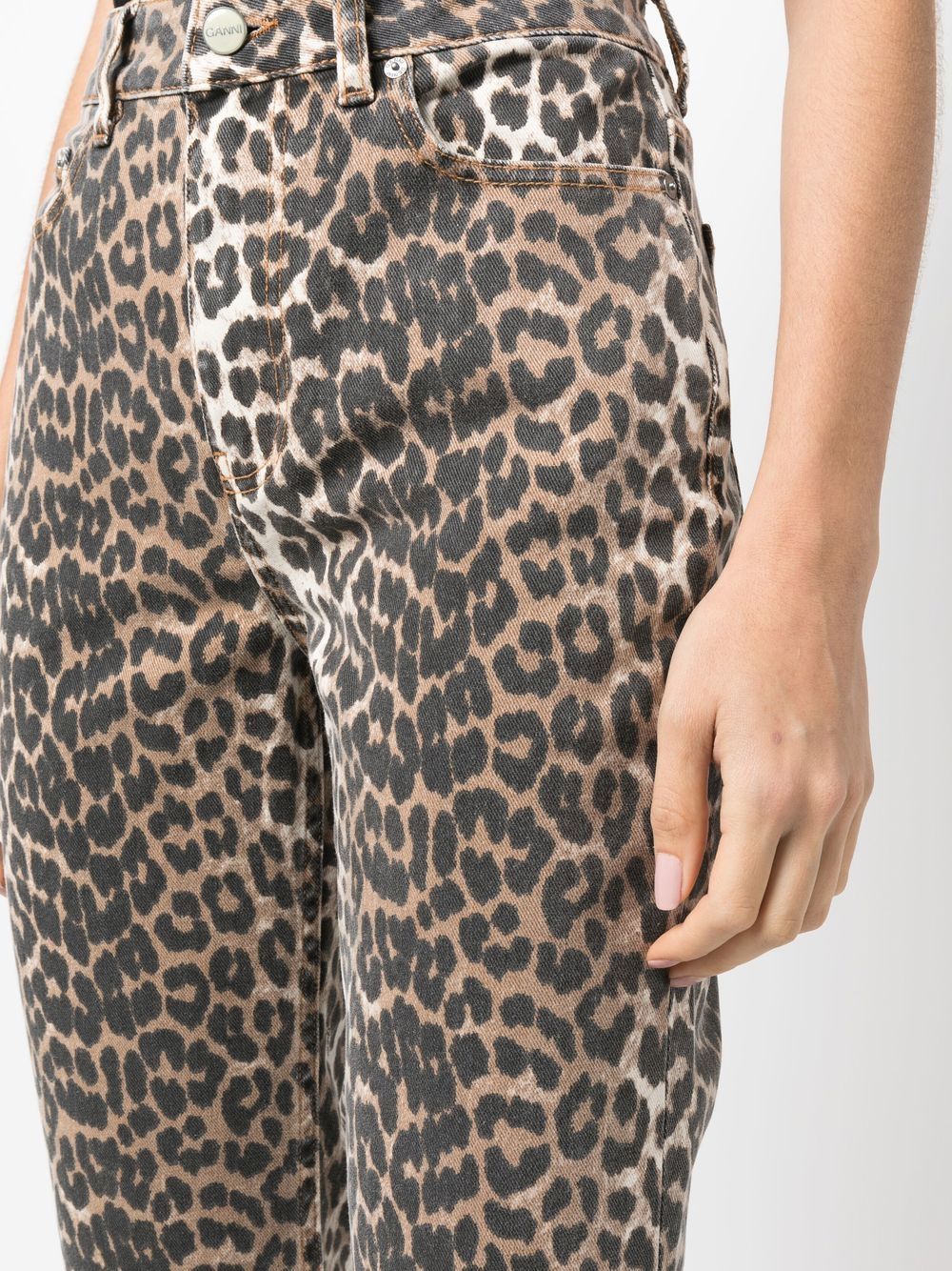 GANNI Pantaloni svasati leopardati