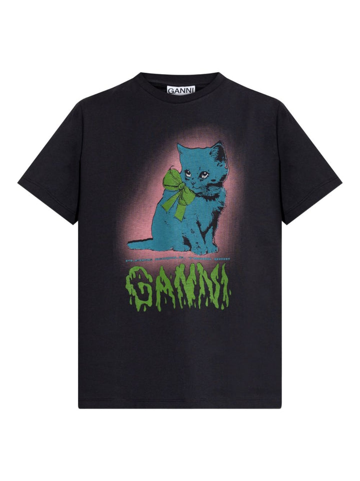 GANNI T-shirt Neon Kitty
