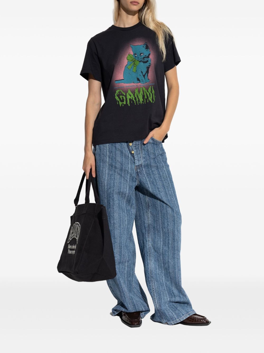 GANNI T-shirt Neon Kitty