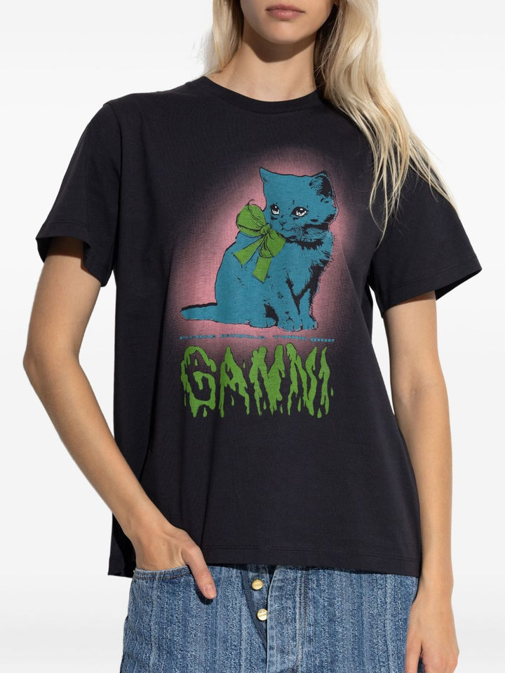 GANNI T-shirt Neon Kitty
