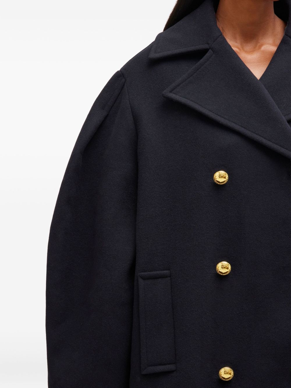 GANNI Cappotto doppiopetto con maniche a palloncino