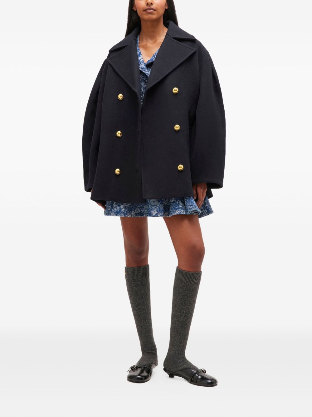 GANNI Cappotto doppiopetto con maniche a palloncino