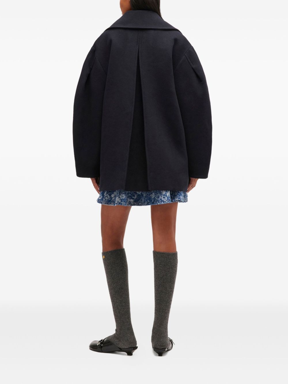 GANNI Cappotto doppiopetto con maniche a palloncino