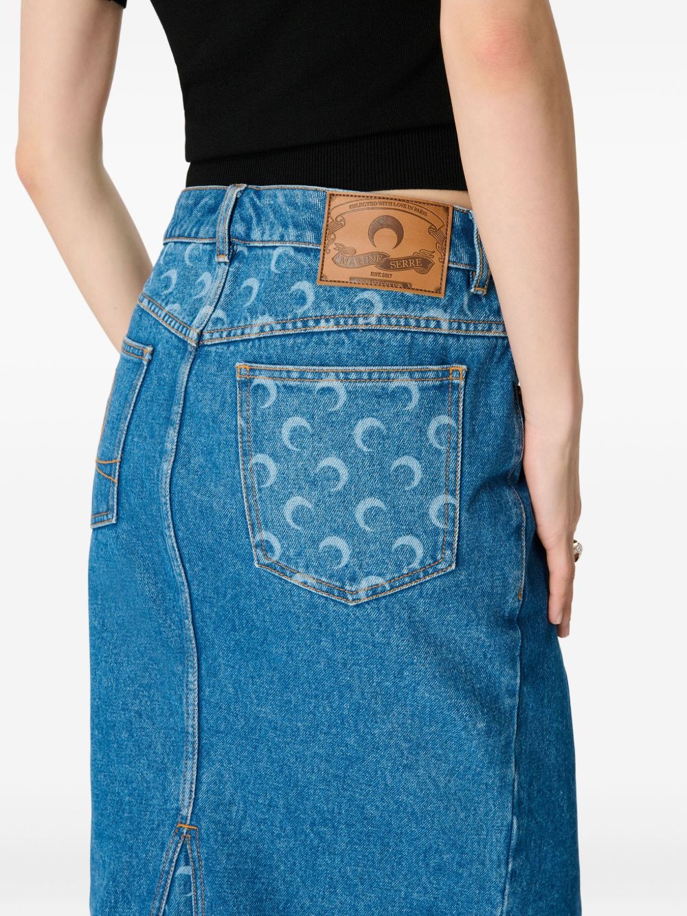 Marine Serre
Gonna Moon Laser midi denim
