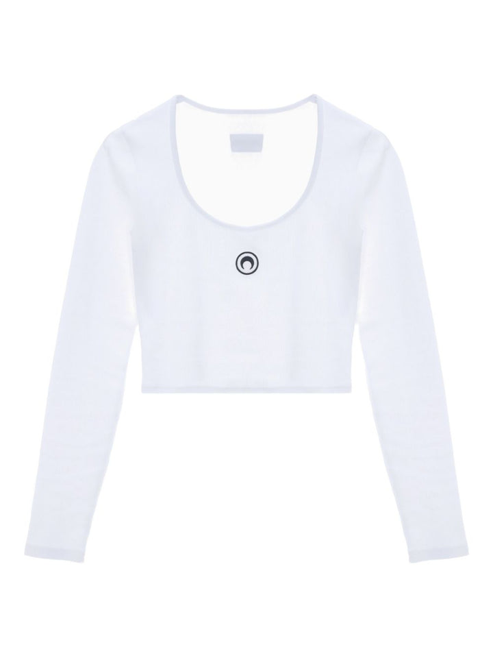 Marine Serre Top girocollo con ricamo logo