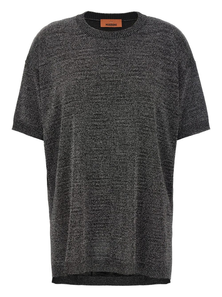 Missoni T-shirt girocollo in maglia lurex argento