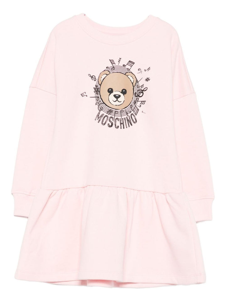 Moschino Kids Abito arricciato con stampa Teddy Bear