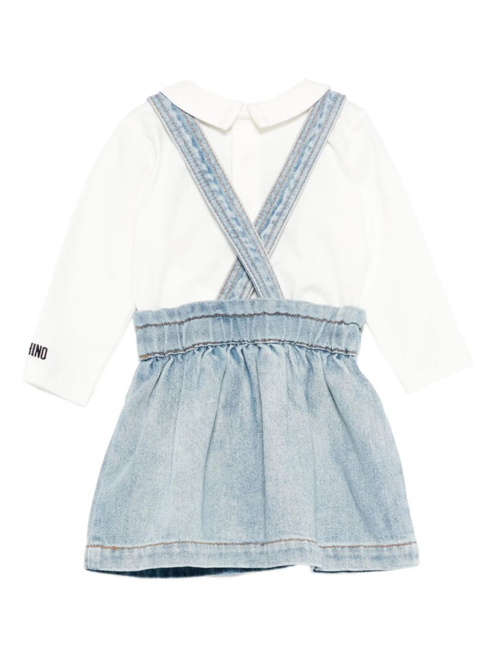 Moschino Kids Abito in denim con orsetto decorato
