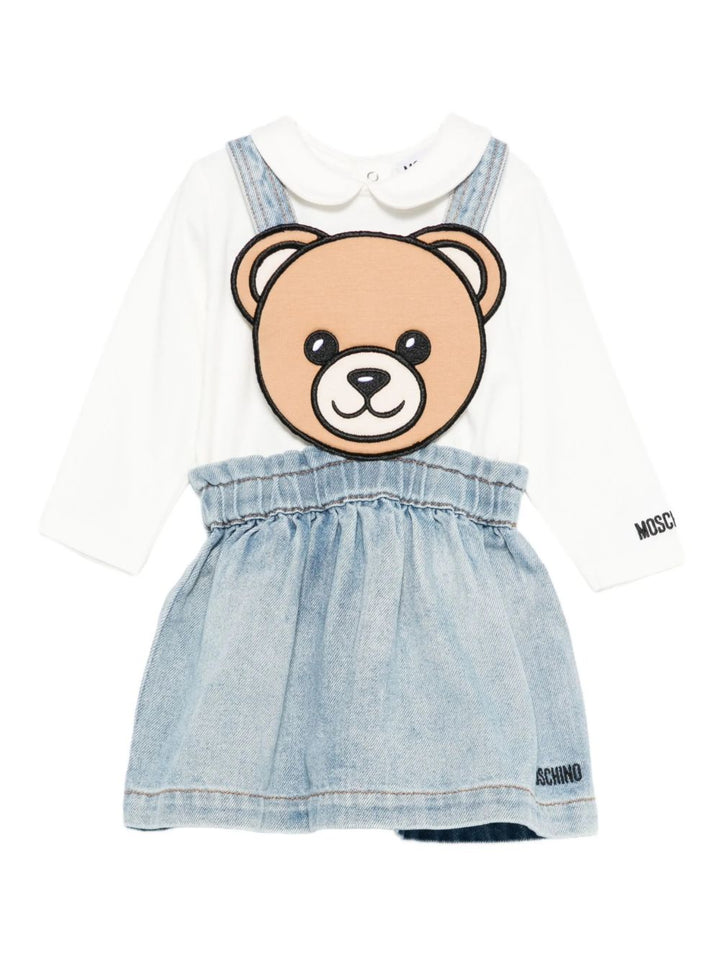 Moschino Kids Abito in denim con orsetto decorato