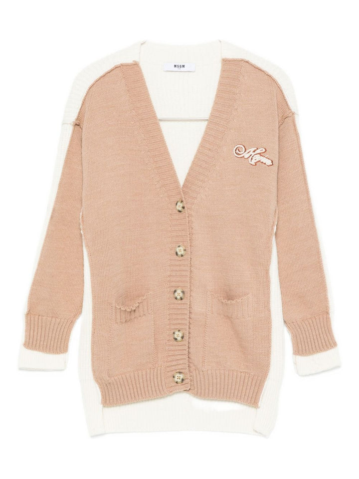 MSGM Kids Cardigan bicolore con ricamo