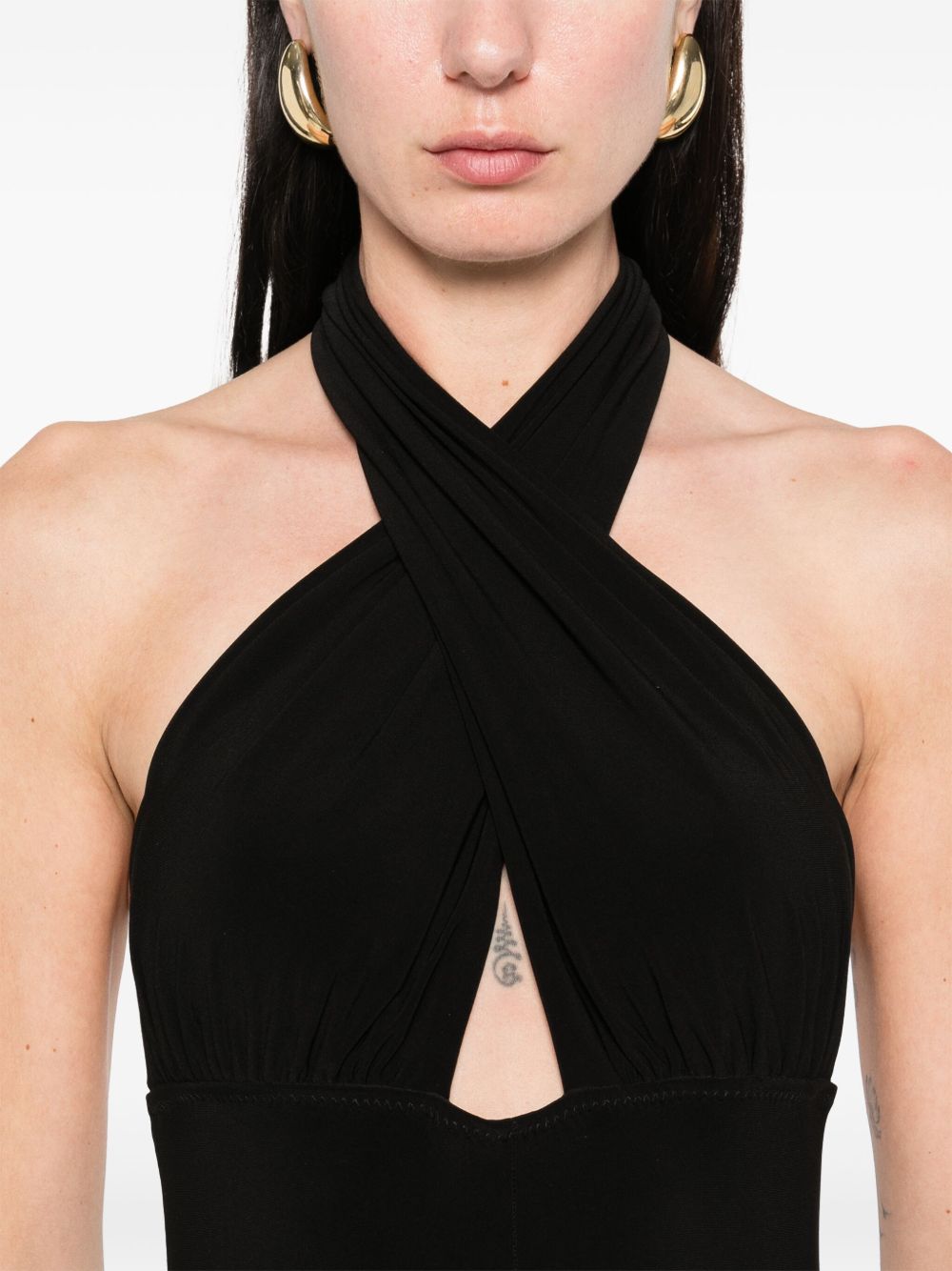 Norma Kamali Tuta nera con spalline incrociate