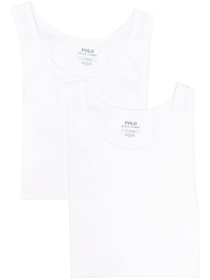 Polo Ralph Lauren canotta con scollo a barchetta bianco e motivo Polo Pony