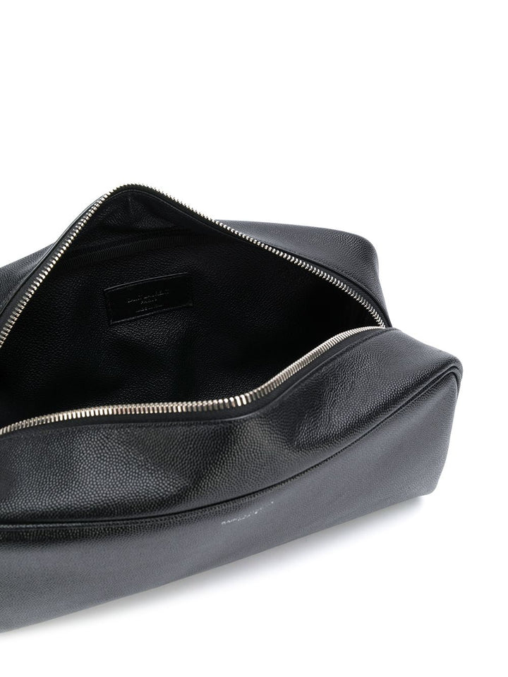 SAINT LAURENT PARIS Beauty case in pelle goffrata grain de poudre