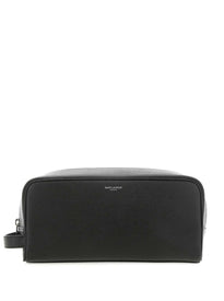 SAINT LAURENT PARIS Beauty case in pelle goffrata grain de poudre