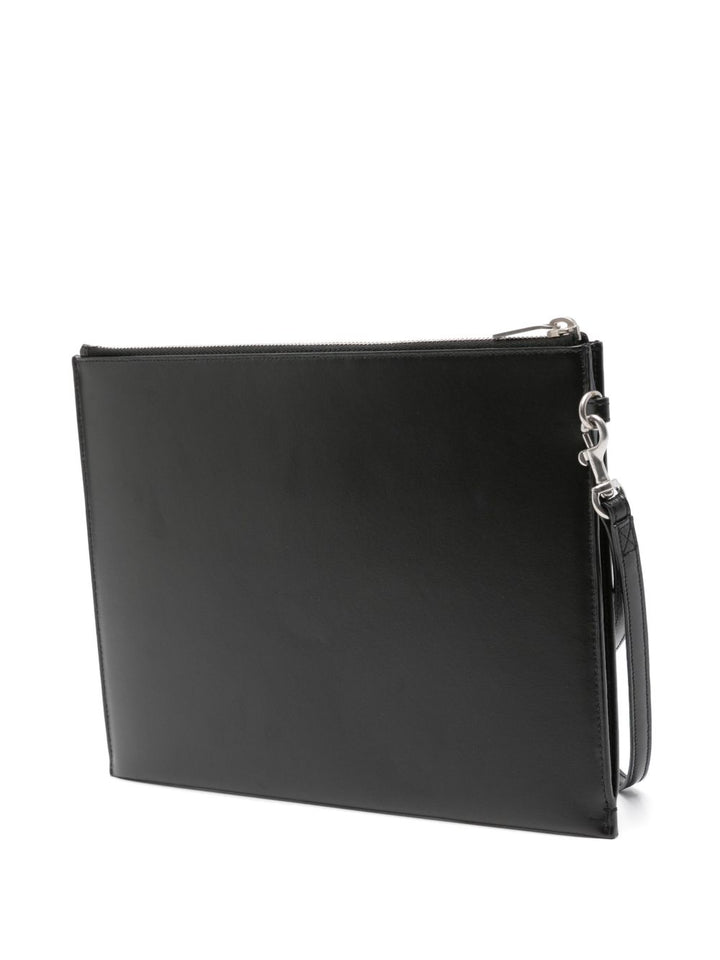 Pochettet Saint Laurent Paris con zip in pelle goffrata grain de poudre
