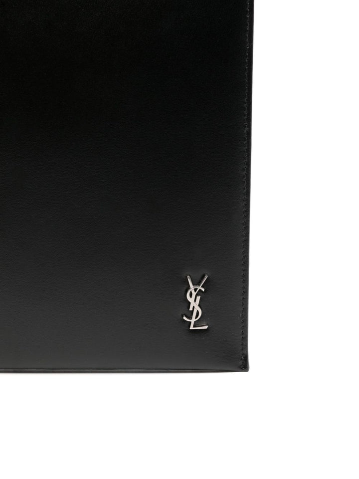 Pochettet Saint Laurent Paris con zip in pelle goffrata grain de poudre