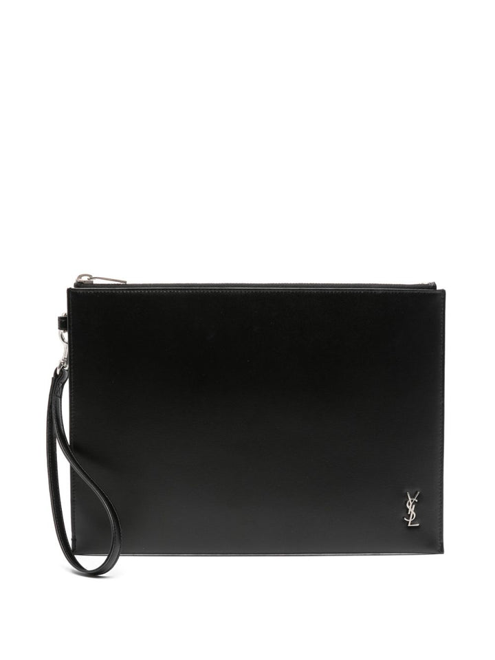 Pochettet Saint Laurent Paris con zip in pelle goffrata grain de poudre