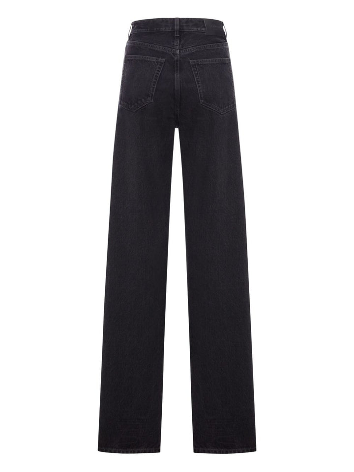 Jeans larghi e lunghi con vita a V in denim francese nero anni ‘90