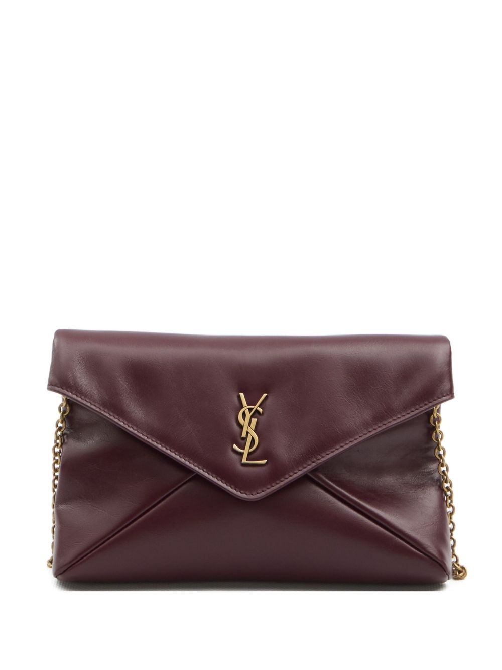 Saint Laurent Pochette in pelle di vitello lucida con catena e CASSANDRE