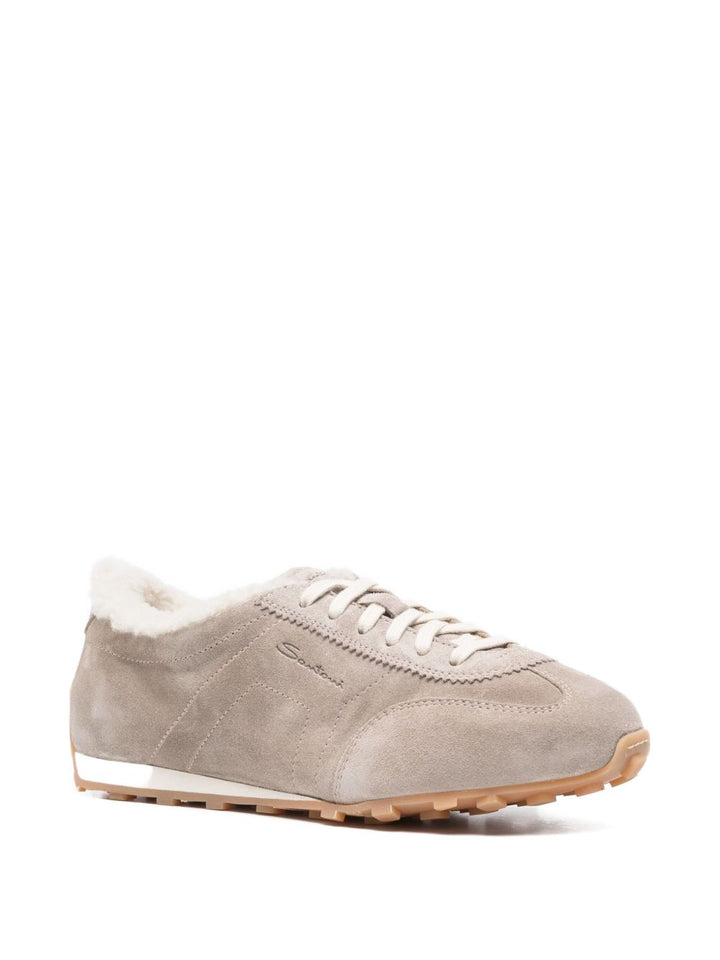 SANTONI Sneakers beige Santoni in camoscio e shearling