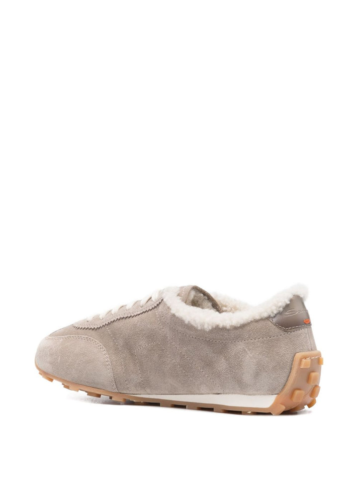 SANTONI Sneakers beige Santoni in camoscio e shearling