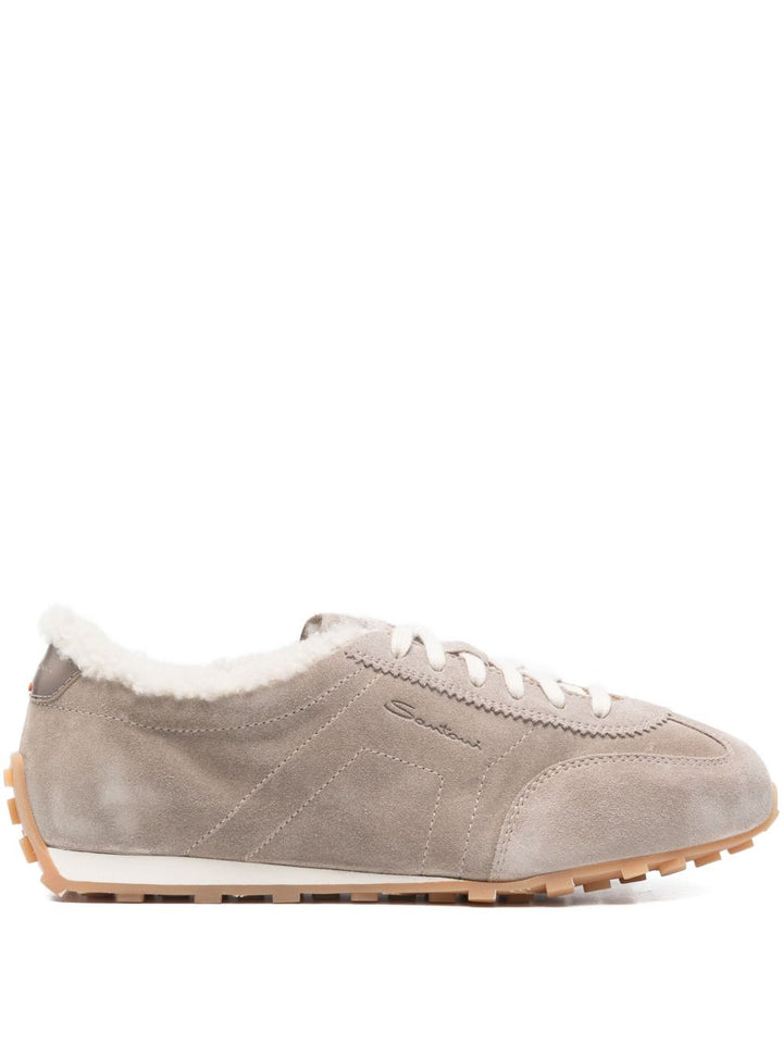 SANTONI Sneakers beige Santoni in camoscio e shearling