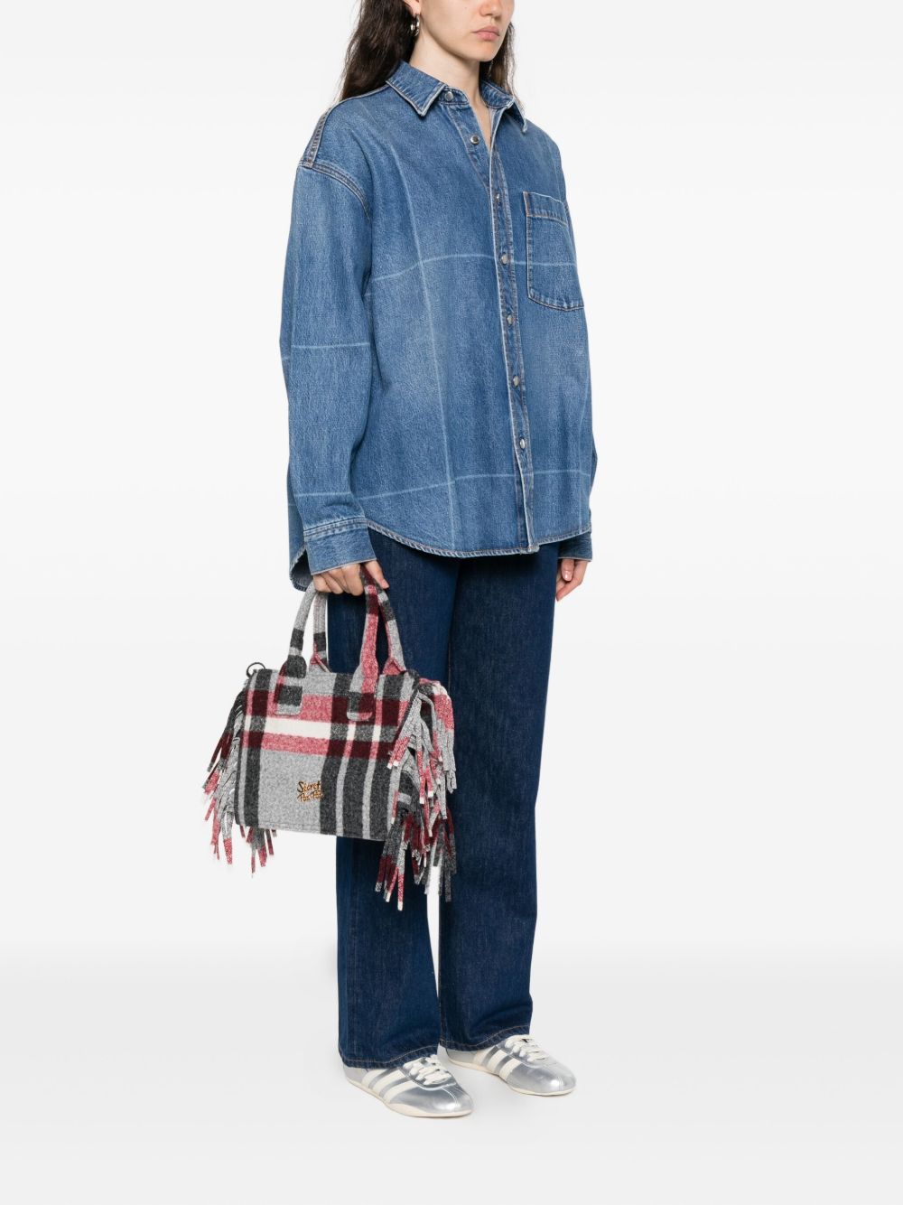 Borsa a tracolla con frange a quadri