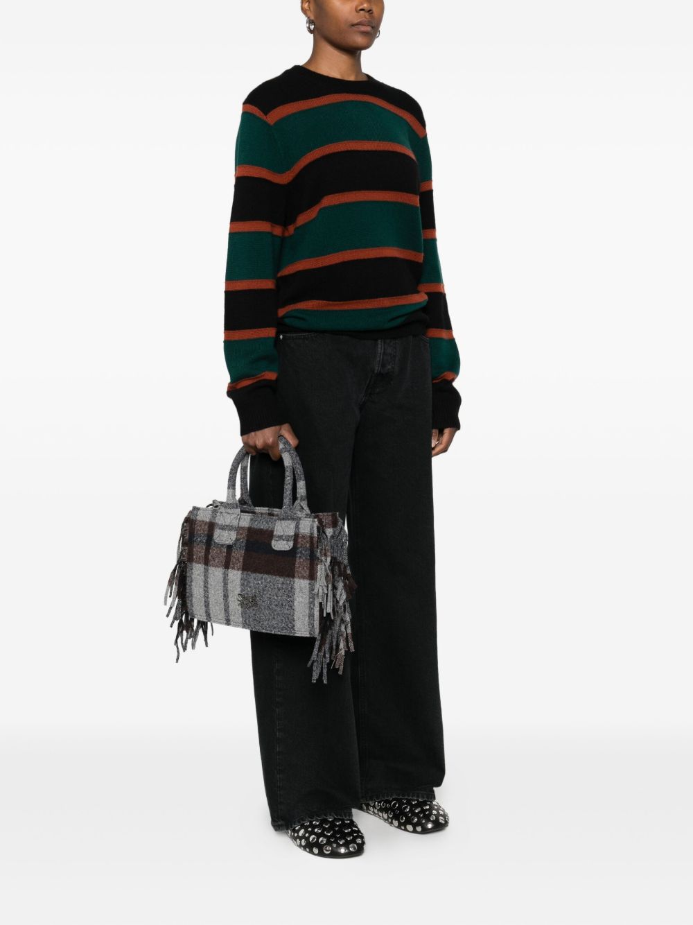 Secret Pon Pon Borsa a tracolla con frange a quadri