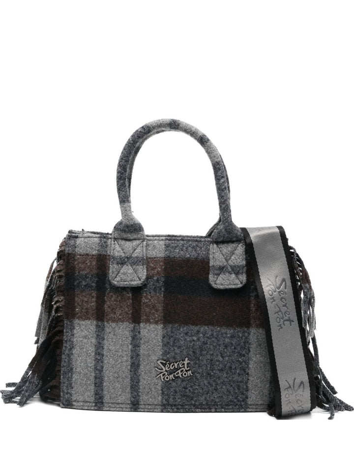 Secret Pon Pon Borsa a tracolla con frange a quadri