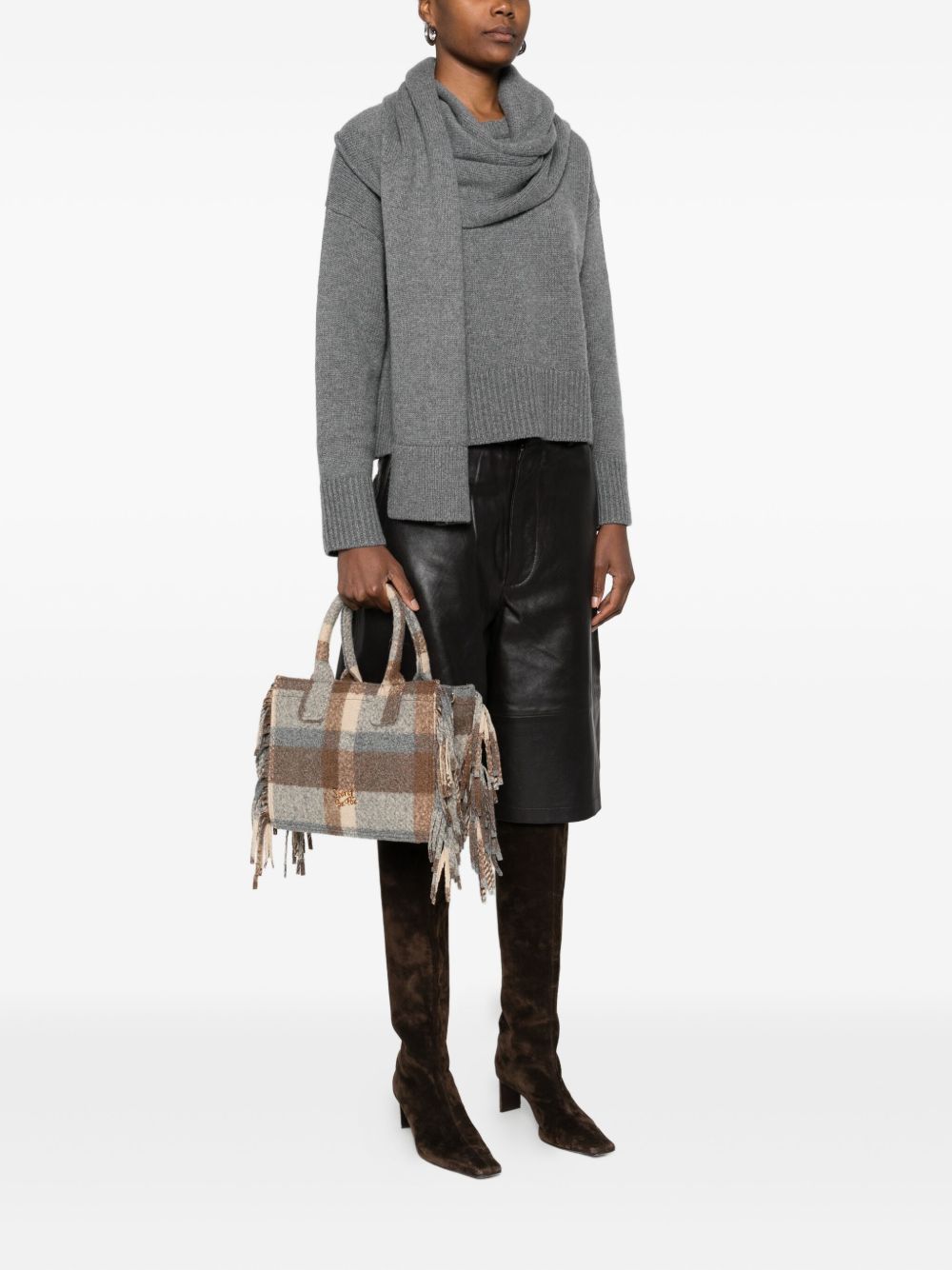 Borsa a tracolla con frange a quadri