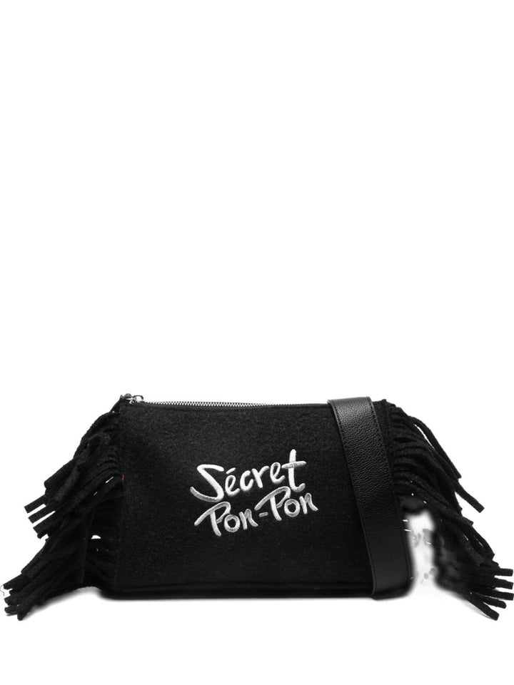 Secret Pom Pom fringed clutch bag