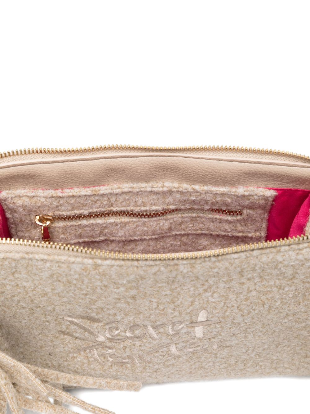 Secret Pon Pon Pochette con frange e logo ricamato