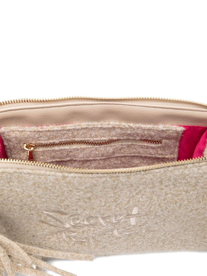 Secret Pon Pon Pochette con frange e logo ricamato