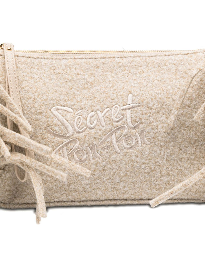 Secret Pon Pon Pochette con frange e logo ricamato
