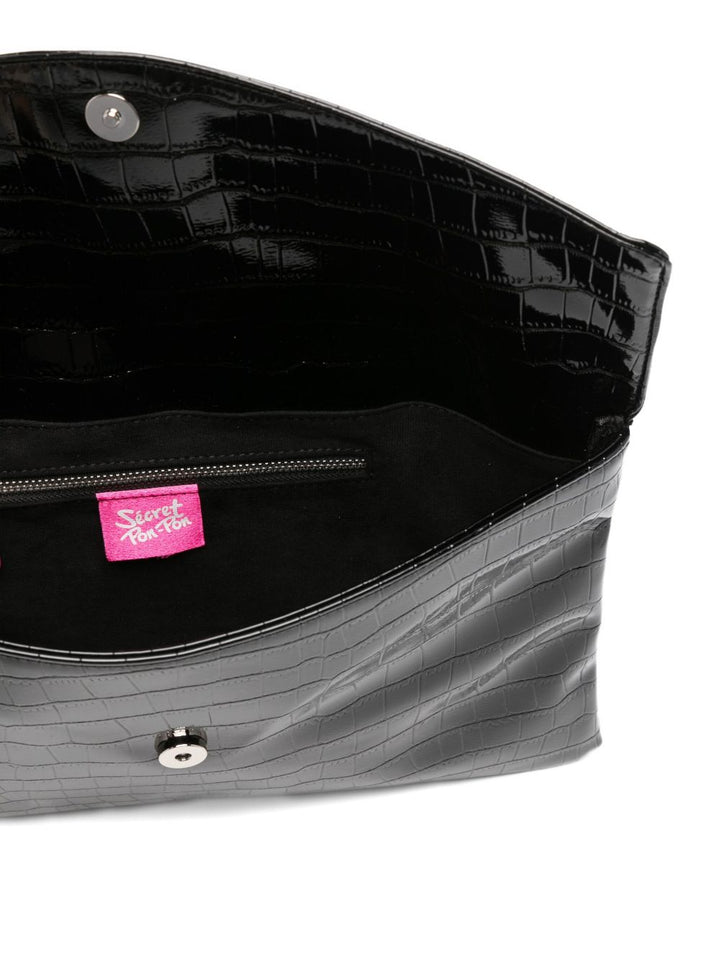 Secret Pon Pon
Pochette con placca logo in coccodrillo goffrato